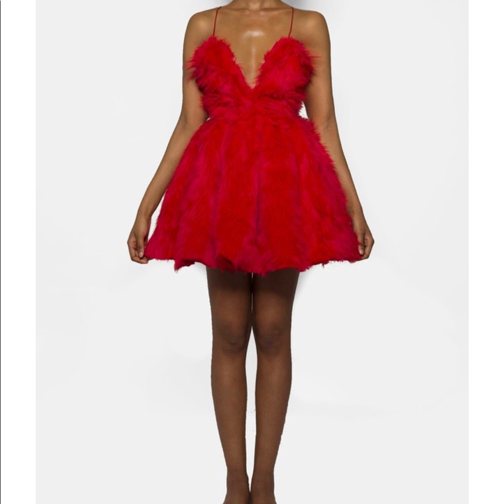 Red fur dress